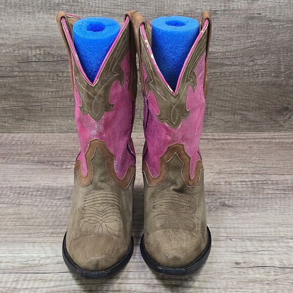 Sterling River Women's Size 9 B Brown Suede Shimmer Pink Western Cowgirl Boots - Picture 2 of 11